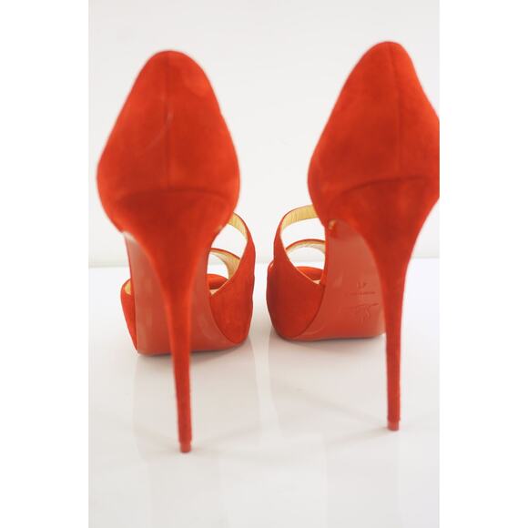 Christian Louboutin Catchy Two Platform Peep Toe Pumps SZ 41 11 Loubi Red Suede - Picture 3 of 9